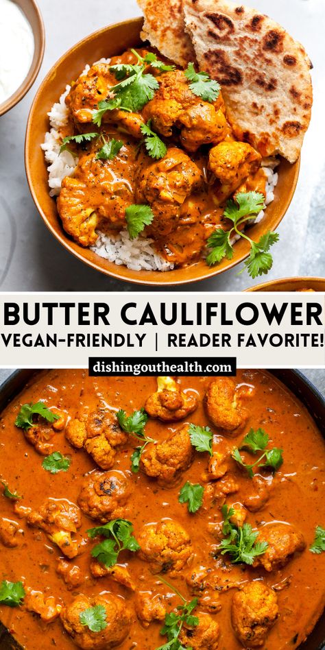 Butter Cauliflower, Cauliflower Vegan, Cauliflower Dishes, Cauliflower Recipe, Tasty Vegetarian Recipes, Vegetarian Dinners, Indian Food Recipes Vegetarian, Cauliflower Recipes, Vegetarian Recipes Dinner