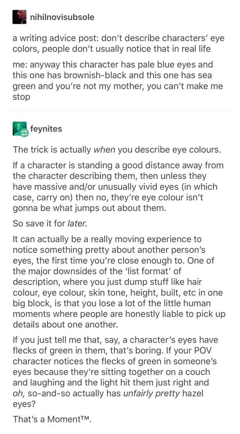 Green Eyes Description, Describing Green Eyes, How To Write People Of Color, Green Eyes Description Writing, Blue Eyes Description Writing, Eye Colours For Writers, How To Describe Blue Eyes, Blue Eyes Description, Writing Descriptions Of People