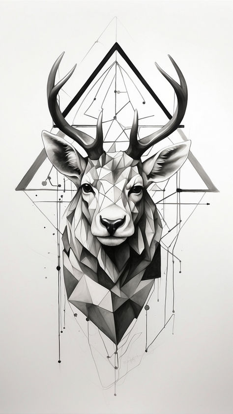 Discover the elegance of minimalistic art with our striking geometric stag tattoo sketch! 🌟🔺 Join our Telegram channel for an array of majestic designs, blending simplicity and grandeur. 📲🖋️ Subscribe now to access an exclusive gallery where the noble spirit of deer meets the precision of geometric beauty. Let your ink embody the grace of the wild. #GeometricStag #MinimalistTattoo #Tattoo #TattooIdeas Geometric Stag Tattoo, Stag Tattoo Design, Geometric Deer Head, Deer Head Tattoo, Deer Tattoo Designs, Geometric Animal Tattoo, Stag Tattoo, Lion Head Tattoos, Ear Art