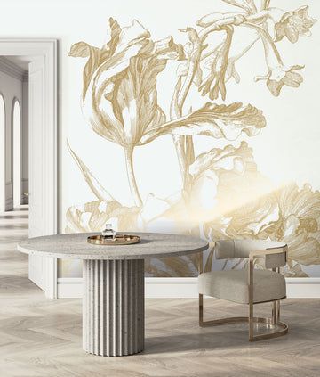 Shop Gold Metallic Wall Mural No. 2 Engraved Flowers in Off-White at Burke Decor today. Quick ship and free shipping available for select items in the US. International shipping available. Tapete Gold, Interior Murals, Scenic Wallpaper, Engraved Flower, Metallic Wallpaper, Kitchen Wallpaper, Gold Wallpaper, Burke Decor, Dining Room Design