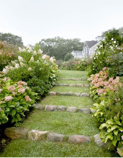 Large Backyard Landscaping, Stone Steps, Garden Stairs, Flowers And Greenery, Sloped Garden, Garden Steps, Stone Path, Large Backyard, Country Landscaping