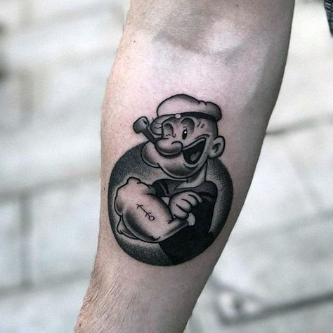 70 Cartoon Tattoos For Men - Animation Ink Design Ideas Cartoon Tattoos For Men, Popeye Tattoo, Mr Cartoon Tattoo, Revolver Tattoo, Popeye The Sailor Man, Mouse Tattoos, Wild Tattoo, Men Tattoo, One Piece Tattoos