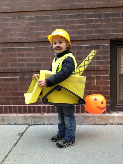 Bulldozer Crane construction worker Halloween costume. Bulldozer Halloween Costume, Baby Construction Costume, Construction Workers Halloween, Bulldozer Costume, Toddler Construction Costume, Construction Worker Toddler Costume, Wrecking Ball Costume, Crane Costume, Construction Halloween