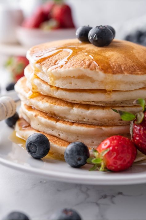 My Mom's FAMOUS Fluffy Eggless Pancakes Pancake With No Egg, Eggless Blueberry Pancakes, Homemade Pancakes Easy No Egg, No Eggs Pancakes Recipe, Pancake Mix No Eggs, Easy Pancakes No Egg, Buttermilk Pancakes No Eggs, Fluffy Pancakes No Egg, Fluffy Pancakes Without Eggs