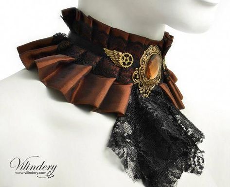 Fantasy Jewelry Necklace, Steampunk Choker, Beautiful Jewelry Necklaces, Necklaces Ideas, Steampunk Accessories, Satin Ribbons, Steampunk Costume, Wrist Wrap, Steampunk Style