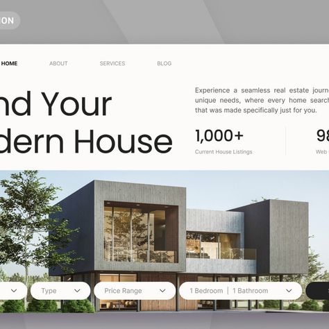 ModNest - Real Estate Hero Section Figma Template UI Element Hero Section Ui Design, Hero Section, Figma Template, Mobile Interface, Ui Elements, Book Cover Design, Ui Design, Cover Design, Luxury Homes