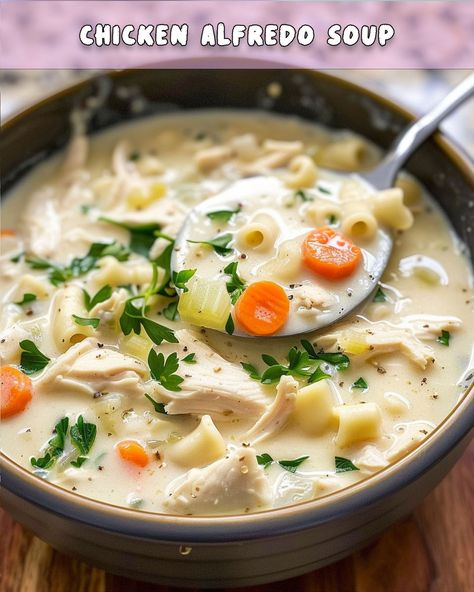 Creamy Chicken Alfredo Soup: A Comforting Twist on a Classic Alfredo Soup Recipe, Chicken Alfredo Soup, Alfredo Soup, Red Skin Potato Salad, Creamy Chicken Alfredo, Pancit Recipe, Taco Pasta Salad, Chicken Fettuccine, Red Skin Potatoes