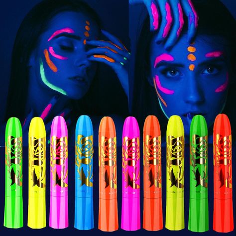 PRICES MAY VARY. 【Glow In The Black Light Paint】:these glow in the dark face paint will glow brightly under ultraviolet light or black light.they will make you shine and dazzling in the dark. But face paint cannot glow in the dark directly.Our Neon glow face paint kit was special designed for kids and adults. 【Safety & Non-Toxic】 - is hypoallergenic, and made with non-toxic, skin-safe ingredients. As with all cosmetics we advise that a small skin patch test is done before applying as everyone's Glow In The Dark Masquerade Party, Glow Graduation Party Ideas, Glow Dance Ideas, Glow Stick Birthday Party, Glow In The Dark Bday Party, Glow In The Dark Party Favors, Glow In The Dark Stuff, Glow In The Dark Paint Party Ideas, Black Light Glow Party