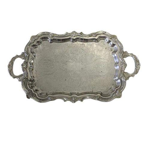 Sylvia Large Footed Tray || Dimensions: 15 x 26 x 2. Quantity: 1. Vintage Serving Trays, Coffee Tray, Silver Trays, Rococo Style, Dc Weddings, Tea Tray, Baroque Fashion, Swirl Pattern, Victorian Style