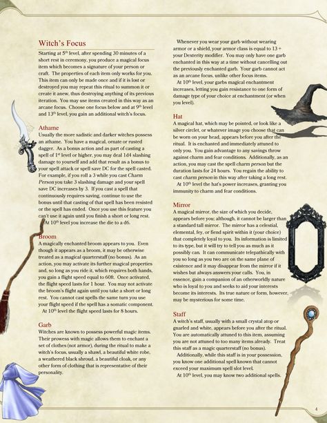 Dnd Witch Character, Dnd Witch, Witch Items, Dm Tips, Dm Ideas, Dnd Items, Fantasy Wizard, Dungeon Master's Guide, Dnd Classes