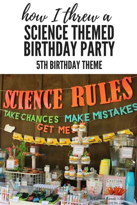 What little kid doesn't love Science? We pushed this Science Birthday Theme to the Experiment Limit! We made Slime, Elephant Toothpaste, Lemon Volcanoes and more. This entire Magic School Bus and Bill Nye the Science Guy Inspired Party was our favorite Birthday Party Theme for our active boy. Find all the details, puns, experiments and party supplies you need to throw your own for the Mad Scientist you have at home. Science VBS, Staff Room, Teacher Appreciation Theme Science Party Printables Free, Science Birthday Party Invitations, Magic School Bus Birthday, Messy Birthday Party Ideas, Science Experiment Party, Magic School Bus Birthday Party, Science Experiment Birthday Party, Magic School Bus Party, Science Party Ideas