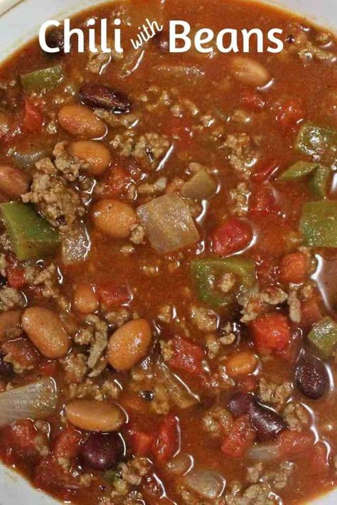 Chili With Beans Recipe, Beef Chili With Beans, Ranch Style Beans, Chili With Beans, Beans And Tomatoes, Homemade Chili Recipe, Bean Chili Recipe, Best Chili Recipe, Chili Recipe Crockpot