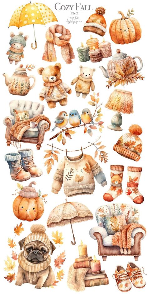 Free resources of watercolor clip arts for invitation, branding, and logo. See more ideas about clip art, watercolor, watercolor clipart. Fall Critters Illustrations, Autumn Watercolor Illustration, Cozy Autumn Illustration, Fall Clipart Autumn Clip Art, Fall Illustration Autumn, Autumn Clip Art, Cozy Illustration, Fall Illustration, Fall Clip Art