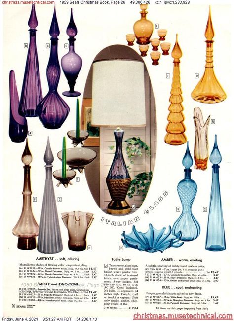 Blenko Glass, Sears Catalog, Living Vintage, Colored Glassware, Viking Glass, Antique Glassware, Christmas Book, Mid Century Modern Decor, Glass Decanter