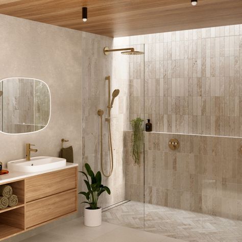 A little slice of day spa brought to your bathroom ✨ Enhance your shower experience with the ultimate form of personalisation - thermostatic mixers are available in three luxe PVD finishes.

Get the look 🛁:
GROHE SmartActive shower and GROHE Thermostatic Mixer in Brushed Cool Sunrise. 

#BathroomHappiness Day Spa Bathroom, Small Earthy Bathroom, Spa Style Bathroom Ideas, Earthy Bathroom, Spa Style Bathroom, Lodge Ideas, Master Ensuite, Scandinavian Bathroom, Bathroom Units