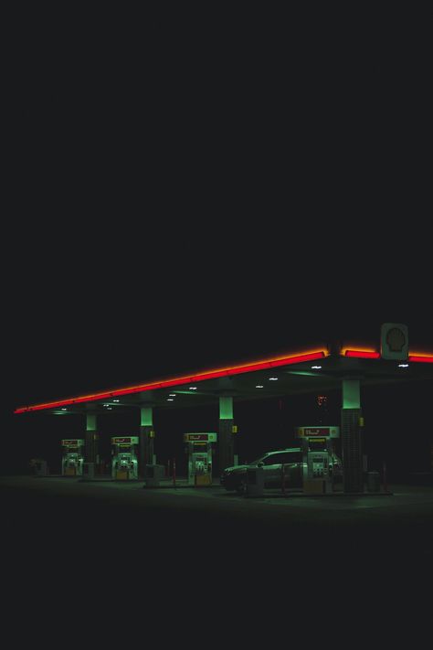 Gas Station Aesthetic Wallpaper, Shell Gas Station Aesthetic, Night Images Photography, Gas Station Wallpaper, Gas Station Photography, Aesthetic Gas Station, Gas Station At Night, Gas Station Aesthetic, Shell Gas Station