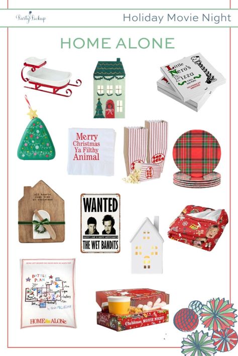 Christmas Movie Themed Centerpieces, Christmas Themed Movie Night Ideas, Home Alone Christmas Party Ideas, Home Alone Movie Night Ideas, Christmas Movie Decorating Ideas, Christmas Movie Themed Party Ideas, Home Alone Christmas Decor, Home Alone Decorating Ideas, Home Alone Activities