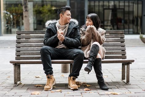 Bench Drawing, Sitting Pose Reference, Sitting Bench, Sitting On A Bench, Calm Art, Couple Sitting, Studio Photography Fashion, Wattpad Book Covers, Winter City