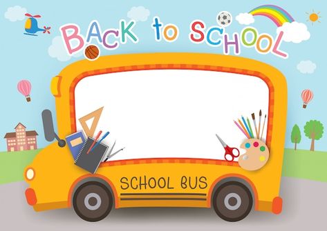 Back to school card | Premium Vector #Freepik #vector #school-bus #bus-cartoon #children-book #cartoon-card School Binder Covers, Bus Cartoon, Back To School Clipart, Planting For Kids, School Card, School Board Decoration, Education Poster Design, Welcome To School, School Template