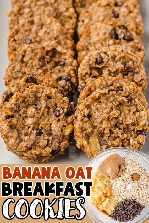 These hearty and Healthy Breakfast Cookies are the ultimate grab-and-go busy-morning meal or satisfying snack because they are packed with protein, fiber, healthy fats, and potassium and provide plenty of fuel to keep you full throughout the day. Easy-to-make in one bowl, these banana oat cookies are a simple mixture of wholesome, nutrient-dense ingredients that bake into a delicious on-the-go breakfast in under 20 minutes. 4 Ingredient Breakfast Cookies, Oatmeal Banana Peanut Butter Cookies, High Fiber Cookies Healthy, Banana Oat Breakfast Cookies, Healthy Sweet Dinner, Banana Recipe Healthy, Banana Oatmeal Raisin Cookies, Healthy Breakfast To Go, Fiber Cookies