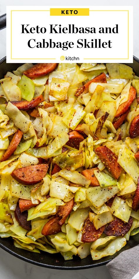 30-Minute Cabbage and Kielbasa Skillet Is an Easy Keto Dinner Beef Keilbasa Recipes Healthy, Low Carb Keilbasa Recipes Dinners, Kielbasa And Cabbage Skillet, Sausage And Cabbage Recipes, Polish Sausage And Cabbage, Cabbage And Sausage Recipes, Keto Kielbasa, Keto Sausage And Cabbage, Cabbage Kielbasa