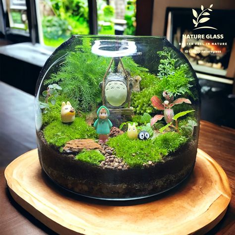 Line@natureglass Bowl Aquarium Ideas, Totoro Terrarium, Fairy Pots, Luxury Furniture Sofa, Mini Terrarium, Fairy Jars, Faeries Gardens, Garden Crafts Diy, The Bell Jar