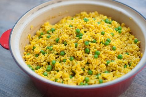 Indian basmati rice with peas | Pamela Salzman Indian Basmati Rice, Rice With Peas, Indian Rice Recipes, Peas Recipe, Indian Rice, Turmeric Recipes, Rice Side Dishes, Cooking White Rice, Pea Recipes