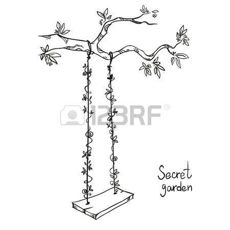 tree with a swing Vector illustration  Stock Vector Art Sketches Pencil, Mini Drawings, Cute Easy Drawings, Urban Sketching, Painting Art Projects, Simple Doodles, Hand Embroidery Patterns, Hoop Art, Line Art Drawings