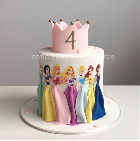 Disney Princess Fondant Cake, 4 Year Princess Birthday Party, Small Disney Princess Cake, Disney Princess Birthday Cake One Tier, Birthday Cake Princess Disney, Disney Princesses Birthday Cake, Simple Disney Princess Cake, Disney Princess Birthday Cake Ideas, Princess Cake Simple