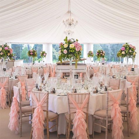 Wedding Chair Decorations: 27 Ways to Dress Up Your Wedding Chairs - hitched.co.uk Lace Chair Covers, Chiavari Chairs Decor, Rustic Wooden Wedding Signs, Creative Chair, Wedding Reception Chairs, Wedding Table Seating Plan, Wedding Table Seating, Indoor Wedding Receptions, Metallic Wedding