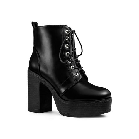 Heel Combat Boots, Combat Boots Black, Cosplay Clothes, Comfortable Ankle Boots, Womens Combat Boots, Black Combat Boots, Lace Up Combat Boots, Chunky High Heels, Wedge Ankle Boots