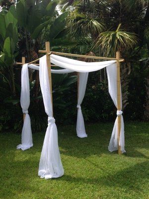 Bamboo Structure with a simple White Draping - Big Island Tents Luxury Resort Interior, Party Tent Decorations, Bamboo Wedding Arch, Playa Ideas, Bamboo Wedding, Wedding Centerpiece Ideas, Summer Porch Decor, Tent Decorations, Summer Porch