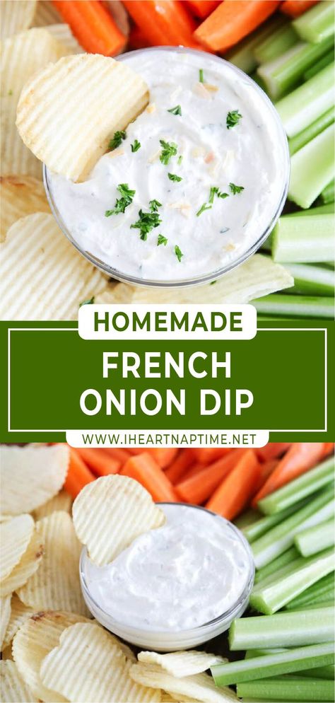 Homemade Onion Dip, French Onion Dip Recipe, Homemade French Onion Dip, Chip Dip Recipes, Onion Dip Recipe, Homemade Sour Cream, Bowl Party Food, Easy To Make Appetizers, French Onion Dip