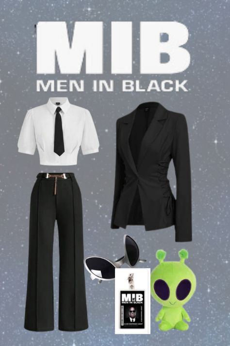 Men In Black Outfit Women, Last Minute Men’s Halloween Costume, Men In Black Theme Party, Last Minute Costumes Ideas, Man In Black Suit Aesthetic, Unique Halloween Costumes Men, Men Diy Halloween Costumes, Men In Black Women Costume, Man In Black Costume Women