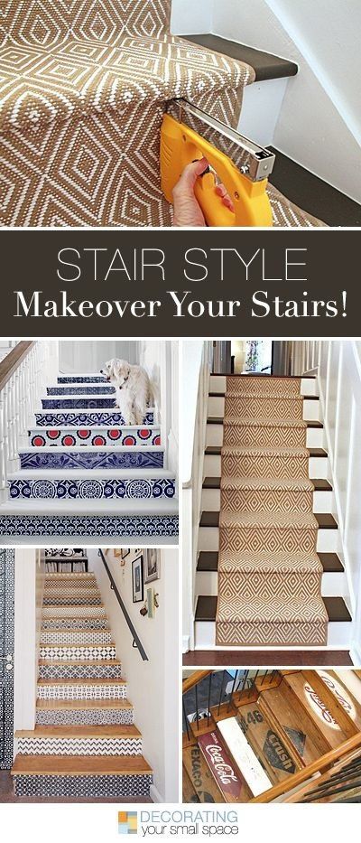 All these cool ways to dress up stairs makes me wish I had a staircase! Pop on over to the blog Decorating Your Small Space to see all the great ideas on how you can decorate your stairs. I bet som… Stairs Renovation, Stair Makeover, Redecorating Ideas, Stairs Makeover, Diy Stairs, Style Makeover, Stair Runner, Recycled Crafts, Basement Remodeling