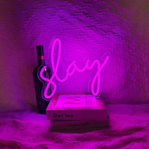 【USB Powered with Dimmer】One neon sign（198cm/77.95 inch USB power cable with dimmer）+hanging chain+fixing screws. Easy to use and install. 【Safe Material】Slay LED sign is made of colored silicone tubes and strong and transparent acrylic bottom plate. All LED signs is processed by hand! Tt is strong, no noise, light, and beautiful. 【Excellent Congrats Gift】Slay neon wall light is equipped with chains and nails. Just hang the Slay LED signs on the wall and plug in the power to light it! (Can be li Neon Lights For Bedroom, Congrats Gifts, Neon Lights Bedroom, Lights For Bedroom, Neon Wall, Aesthetic Light, Light Up Signs, Mushroom Design, Led Neon Lighting