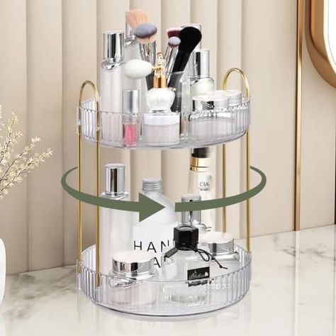 URAQT Makeup Organiser 360 Rotating, 2 Tiers Skincare Organisers, Large Capacity Perfume Organiser Spinning Cosmetics Organiser, Makeup Holder Stand For Dresser, Bedroom, Bathroom Rotating Makeup Organizer, Bathroom Counter Organization, Counter Organization, Vanity Shelves, Perfume Organization, Fitted Bedrooms, Dresser Organization, Cosmetic Display, Vanity Organization