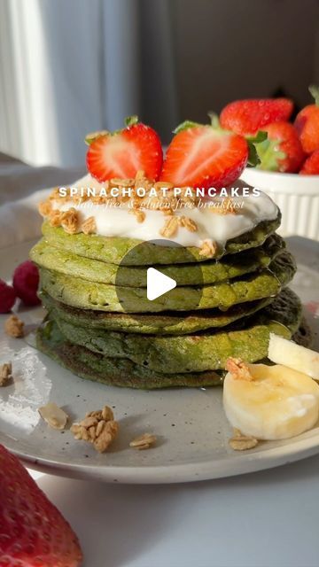 Gabriela Dimova on Instagram: "✨Spinach Oat Pancakes✨

There are few things in the world I find more cringe than the sound of my own voice 😂 But I recently made this recipe for a brand that I create content for, and they wanted me to do a voiceover- since I had already made it I thought I would share it on my page as well becasue I love how the recipe turned out! Anyway, the pancakes are sooo yummy, and here is my first-ish attempt at a voiceover😂🤍

✨Ingredients
1 cup oats (100 g)
1 cup spinach (60 g)
2 tsp baking powder
2 tbsp sugar
1 cup dairy-free milk 
2 tbsp coconut oil
dash of vanilla
pinch of salt

✨Directions
Add all of the ingredients to a blender and blend until smooth.

Grease a pan with coconut oil and add 1/4 cup of batter to the pan for each pancake. 

Cook for 3-4 minutes Oats Pancakes, Vegan Spinach, Oat Pancakes, Dairy Free Milk, Create Content, 1 Cup, Baking Powder, Oats, Coconut Oil