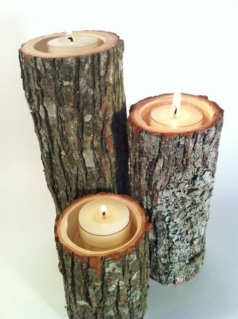 Tree Branch Candle Holder, Tre Kunst, Rustic Candle Holders, Diy Candle Holders, Rustic Candles, Diy Holz, Wood Candle Holders, Wooden Candles, Wood Candles