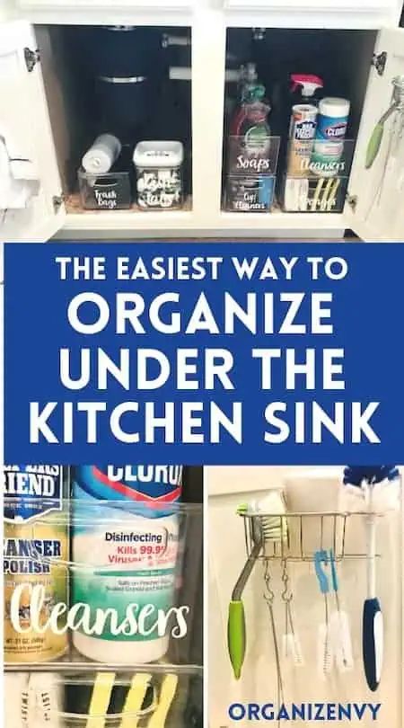 3 Simple Steps to Organize Under the Kitchen Sink • Organizenvy Organize Under Kitchen Sink, Under The Kitchen Sink Organization, Under Kitchen Sink Storage, Under The Kitchen Sink, Astuces Camping-car, Under The Sink Organization, Under Kitchen Sink, Sink Organization, Kitchen Sink Organization