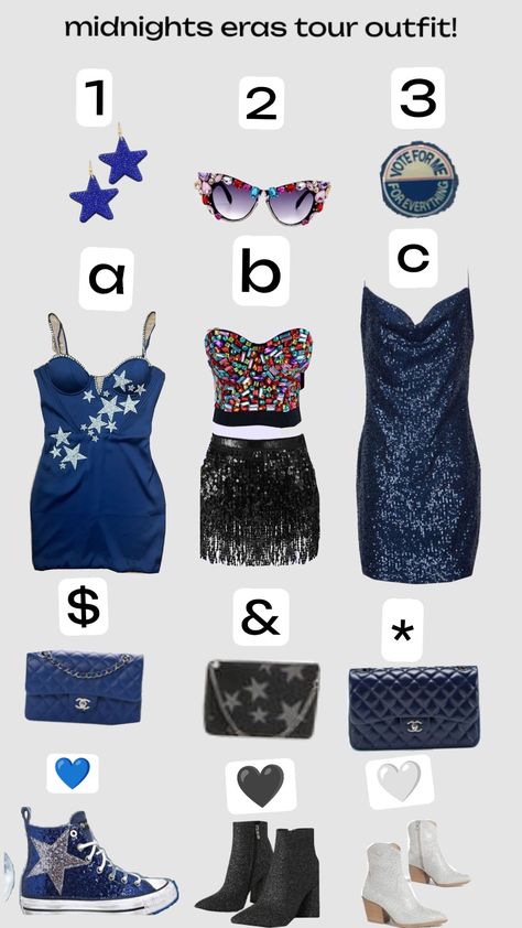 Midnights Eras Tour Outfit!💙🕰️⭐ Ttpd Outfit Ideas Eras Tour, Midnights Outfit Ideas, Outfit Ideas Eras Tour, Eras Tour Outfits Midnights, Midnights Eras Tour Outfit, Midnights Outfit, Midnights Eras Tour, Taylor Swift Halloween Costume, Eras Tour Midnights