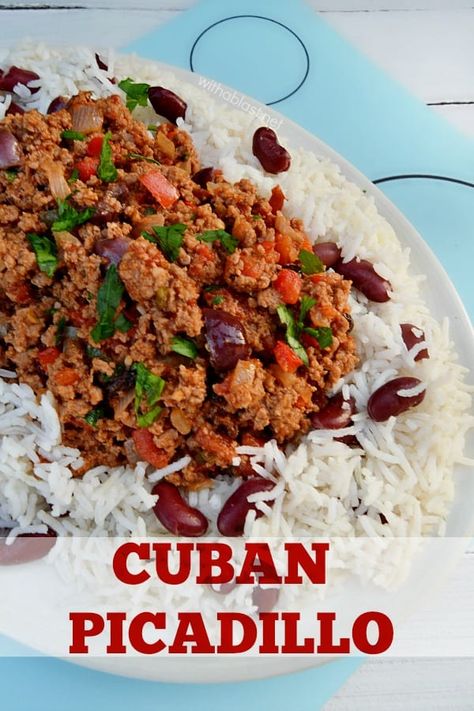 Cuban Picadillo Chicken Picadillo, Cuban Picadillo, Spicy Dinner, Cuban Chicken, Picadillo Recipe, Best Lunch Recipes, Best Beef Recipes, Cuban Food, Rice And Beans