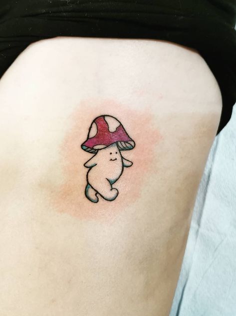 Mushroom Cartoon Tattoo, Funny Mushroom Tattoo, Mushroom Guy Tattoo, Mushroom Man Tattoo, Mushroom Person Tattoo, Tiny Mushroom Tattoo, Mushroom Tattoo, Small Girly Tattoos, Mama Tried