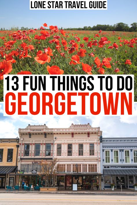 Looking for a small town getaway in Texas? Try Georgetown! what to do in georgetown tx | georgetown texas things to do in | georgetown things to do | best day trips from austin tx | small towns near austin tx | georgetown texas travel guide | georgetown attractions | best attractions in georgetown | georgetown red poppy festival texas | beautiful places in texas | texas small towns | austin day trip ideas | blue hole georgetown tx | romantic getaway in georgetown tx Caribbean Holiday, Georgetown Dc, Georgetown Texas, Travel Texas, Southern States, Texas Towns, Georgetown Tx, Visit Usa, Usa Travel Guide