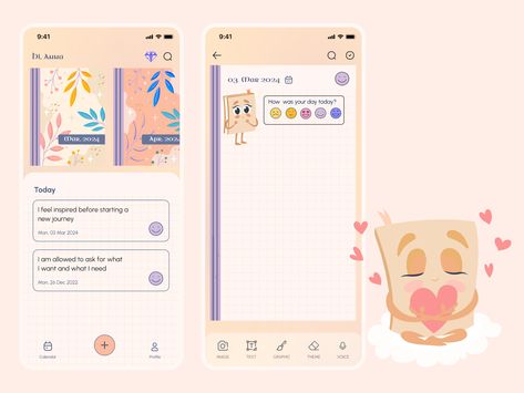 UI/UX Mobile App Design for a Gamified Diary | Notes App by Anna Asol Diary App Design, App Home Page Design, Creative App Design, Diary App, Ux Design Mobile, Craft App, Journal App, Ios App Design, Notes App