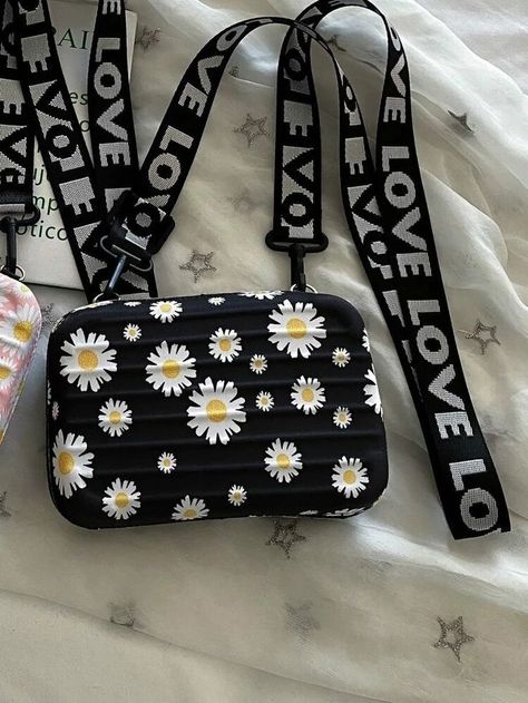 Floral Sling Box Bag for Women with Detachable Shoulder Strap Also Convertible Into Stylist Cosmetic Bag Trendy Suitcase Type Bag for Girls (Black) Sling Bag For Girls, Sling Bags Women, Black Mini Bag, Daisy Bags, Womens Luggage, Gaun Fashion, Girly Bags, Fancy Bags, Cute Bags