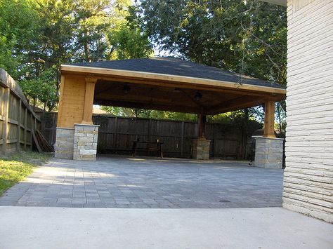 Paver Driveway with Carport and Storage 6 | Scott Ward | Flickr Lean To Carport, Carport Addition, Carport With Storage, Diy Carport, Carport Patio, Carport Plans, Carport Sheds, Wood Columns, Carport Garage