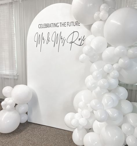 White And Silver Bridal Shower Ideas, On Cloud 9 Backdrop, Engagement Party Themes Classy, Cloud 9 Backdrop, Bridal Shower White Theme, Cloud 9 Bridal Shower Theme Decorations, On Cloud 9 Engagement Party, Cloud 9 Engagement Party, On Cloud Nine Engagement Party