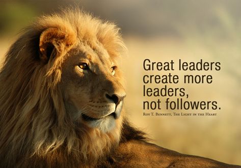 Good leaders have vision and inspire others to help them turn vision into reality. Great leaders have vision, share vision, and inspire others to create their own. Great leaders create more leaders, not followers. Roy T. Bennett, The Light in the Heart Lions Dont Lose Sleep, Good Leader, Lion Quotes, Lead By Example, Lone Wolf, Help Others, All Quotes, Great Leaders, Dream Board