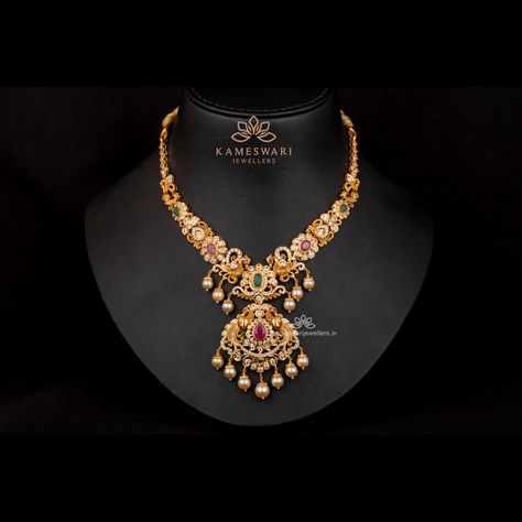 Pachi Ruby Emerald Jewellery - 22 KT Yellow Gold (38.823 gram) Kameswari Jewellers, Emerald Jewellery, Ruby Emerald, Neck Piece, Emerald Jewelry, Short Necklace, Gold Bangles, Ruby, Emerald